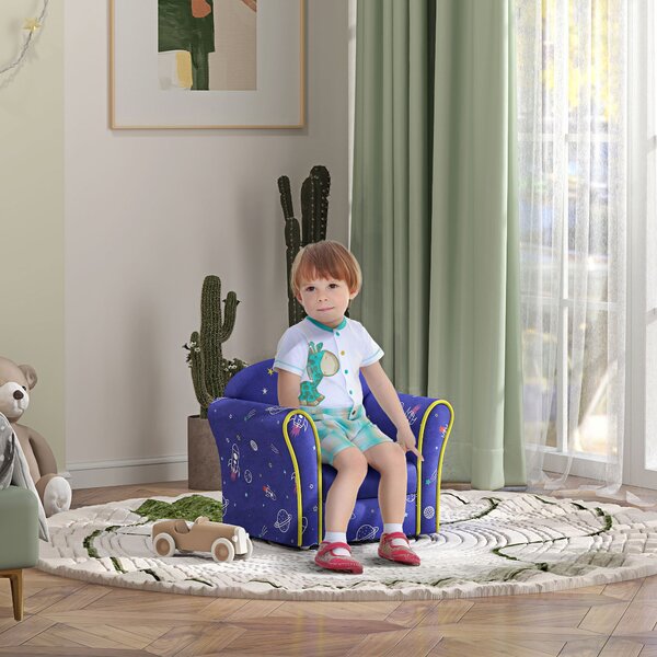 AIYAPLAY Kids Sofa Kids Couch Armchair with Stylish Planet and Dinosaurs Design, Wooden Frame, for Bedroom, Playroom, Kids Room, Pink Aosom UK