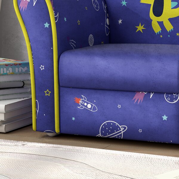 AIYAPLAY Kids Sofa Kids Couch Armchair with Stylish Planet and Dinosaurs Design, Wooden Frame, for Bedroom, Playroom, Kids Room, Pink Aosom UK