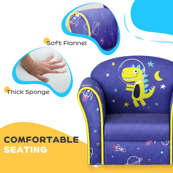 AIYAPLAY Kids Sofa Kids Couch Armchair with Stylish Planet and Dinosaurs Design, Wooden Frame, for Bedroom, Playroom, Kids Room, Pink Aosom UK