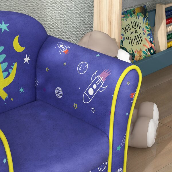 AIYAPLAY Kids Sofa Kids Couch Armchair with Stylish Planet and Dinosaurs Design, Wooden Frame, for Bedroom, Playroom, Kids Room, Pink Aosom UK