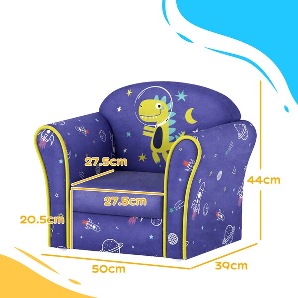 AIYAPLAY Kids Sofa Kids Couch Armchair with Stylish Planet and Dinosaurs Design, Wooden Frame, for Bedroom, Playroom, Kids Room, Pink Aosom UK