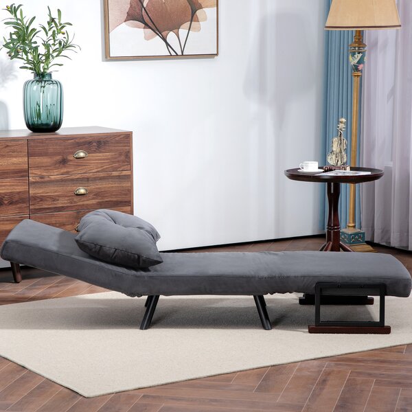 HOMCOM 4-in-1 Velvet-Feel Single Chair Bed, with Pillow - Charcoal Grey Aosom UK
