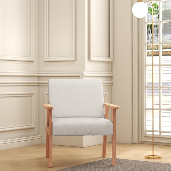 Accent Chair HOMCOM Occasional Chairs Wood Frame with Thick Linen Cushions Wide Seat Armchair Home Furniture Bedroom Office, Cream White Aosom UK