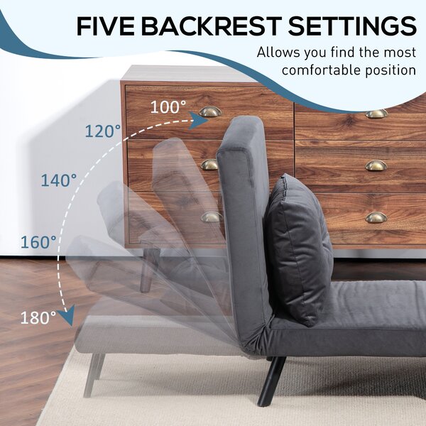 HOMCOM 4-in-1 Velvet-Feel Single Chair Bed, with Pillow - Charcoal Grey Aosom UK