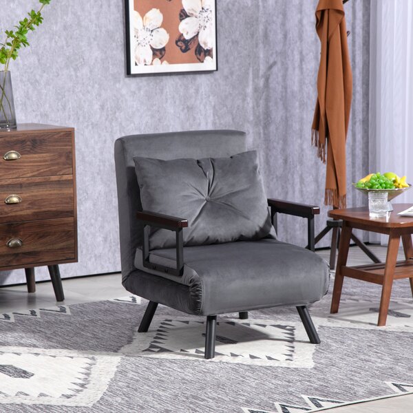 HOMCOM 4-in-1 Velvet-Feel Single Chair Bed, with Pillow - Charcoal Grey Aosom UK