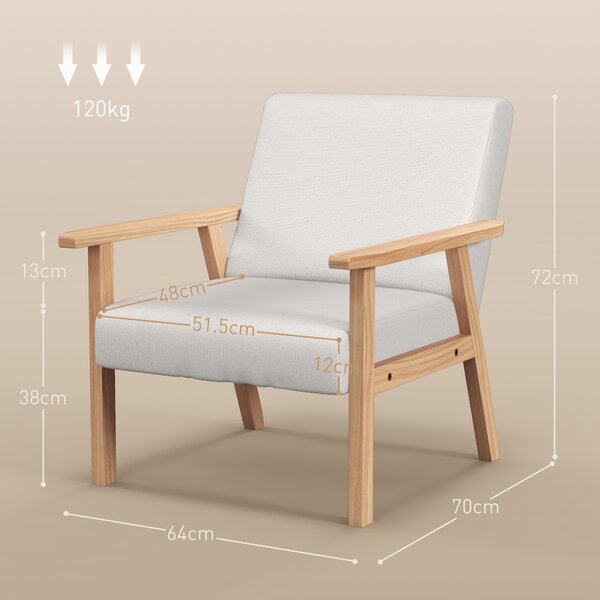 Accent Chair HOMCOM Occasional Chairs Wood Frame with Thick Linen Cushions Wide Seat Armchair Home Furniture Bedroom Office, Cream White Aosom UK