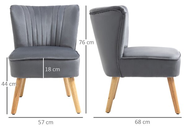 HOMCOM Velvet Armchair Duo: Tub-Style Accent Chairs with Padded Seat & Curved Back, Wooden Legs, Home Furniture, Grey