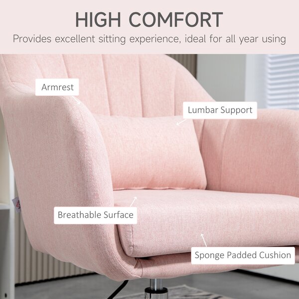 HOMCOM Arm Chairs Accent Chair for Living Room, Contemporary Vanity Armchair with Adjustable Height Thick Cushion, Cat Scratch Anti, Pink Aosom UK