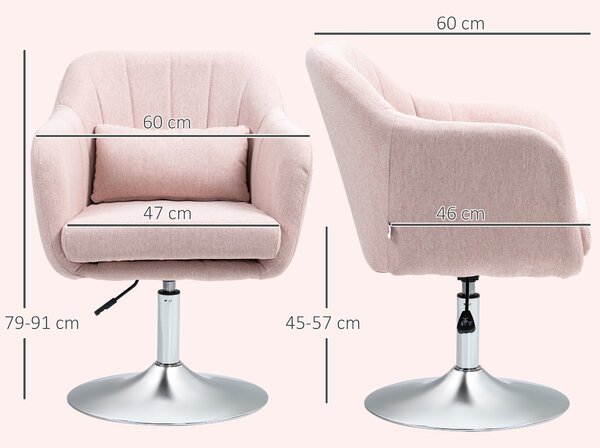 HOMCOM Arm Chairs Accent Chair for Living Room, Contemporary Vanity Armchair with Adjustable Height Thick Cushion, Cat Scratch Anti, Pink Aosom UK