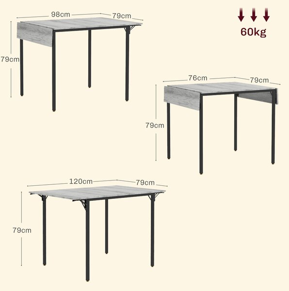 HOMCOM Folding Kitchen Table for 2-4 People, Drop Leaf Dining Table, Space-Saving Design for Small Homes, Grey Aosom UK