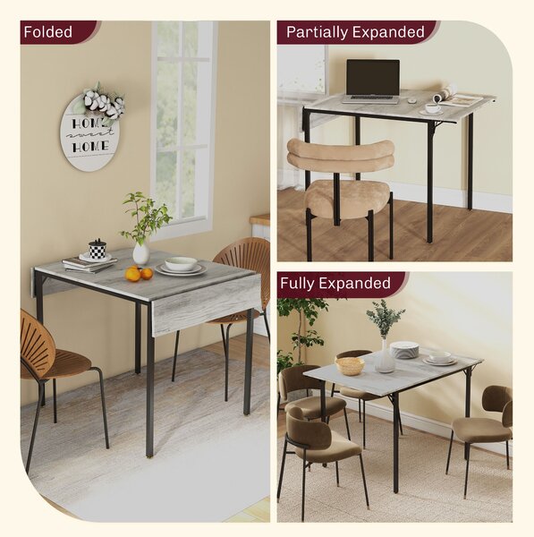 HOMCOM Folding Kitchen Table for 2-4 People, Drop Leaf Dining Table, Space-Saving Design for Small Homes, Grey Aosom UK