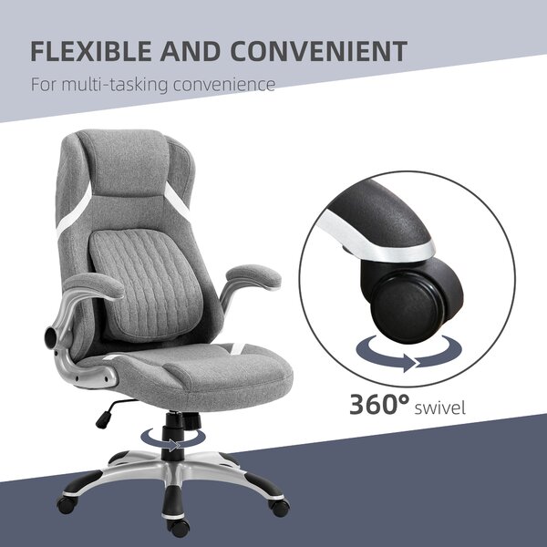 Vinsetto Ergonomic Desk Chair, Linen-Look Office Chair with Adjustable Height, Ergonomic Armrests & Wheels Grey Aosom UK