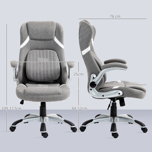 Vinsetto Ergonomic Desk Chair, Linen-Look Office Chair with Adjustable Height, Ergonomic Armrests & Wheels Grey Aosom UK