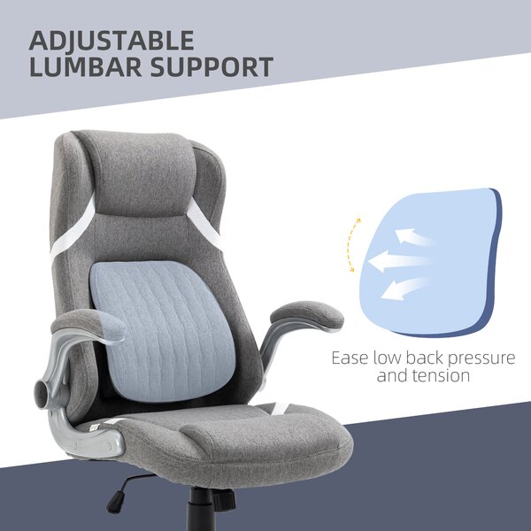 Vinsetto Ergonomic Desk Chair, Linen-Look Office Chair with Adjustable Height, Ergonomic Armrests & Wheels Grey Aosom UK