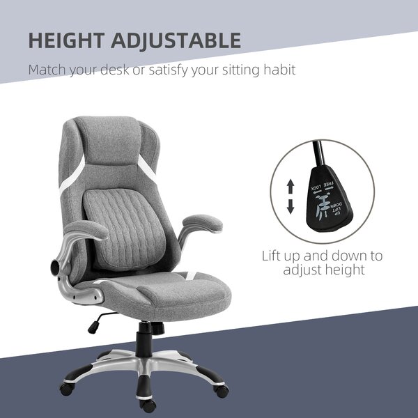 Vinsetto Ergonomic Desk Chair, Linen-Look Office Chair with Adjustable Height, Ergonomic Armrests & Wheels Grey Aosom UK