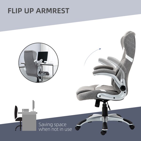 Vinsetto Ergonomic Desk Chair, Linen-Look Office Chair with Adjustable Height, Ergonomic Armrests & Wheels Grey Aosom UK