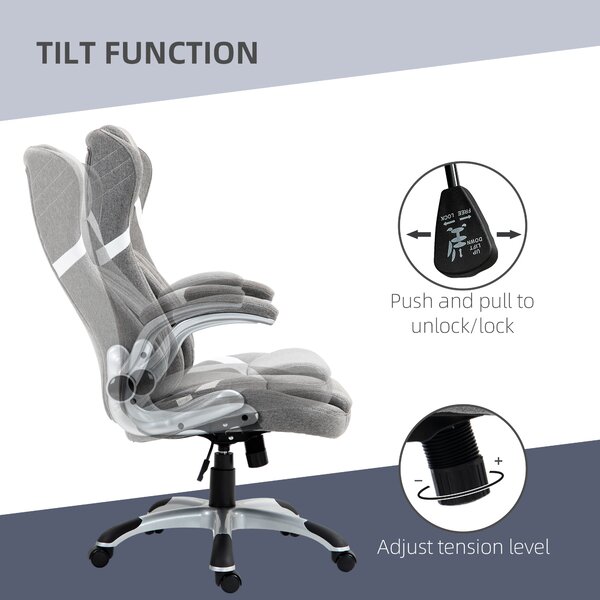 Vinsetto Ergonomic Desk Chair, Linen-Look Office Chair with Adjustable Height, Ergonomic Armrests & Wheels Grey Aosom UK