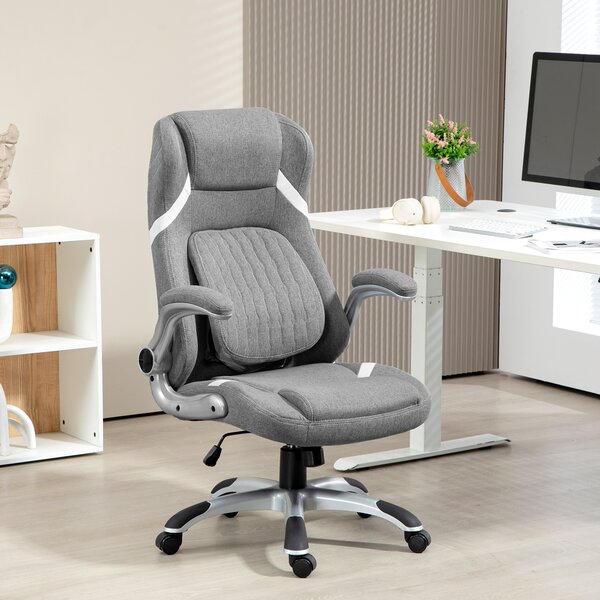 Vinsetto Ergonomic Desk Chair, Linen-Look Office Chair with Adjustable Height, Ergonomic Armrests & Wheels Grey Aosom UK