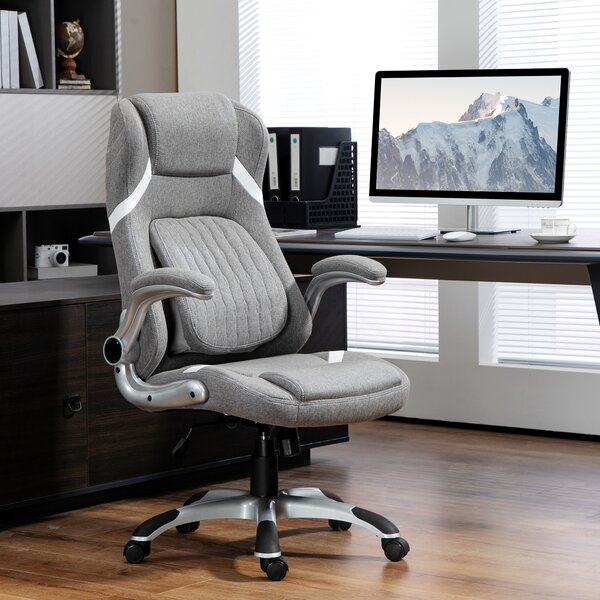 Vinsetto Ergonomic Desk Chair, Linen-Look Office Chair with Adjustable Height, Ergonomic Armrests & Wheels Grey Aosom UK