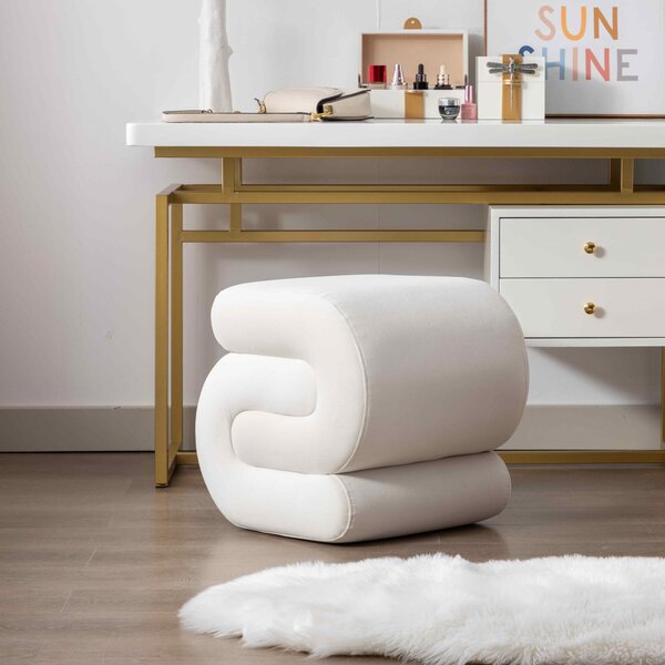 S-Shape Pouffe Footstool with No Assembly Required, Easy maintenance, Vanity Wavy Stool for Bedroom, Living Room, 50×46×46 cm, Ivory Aosom UK