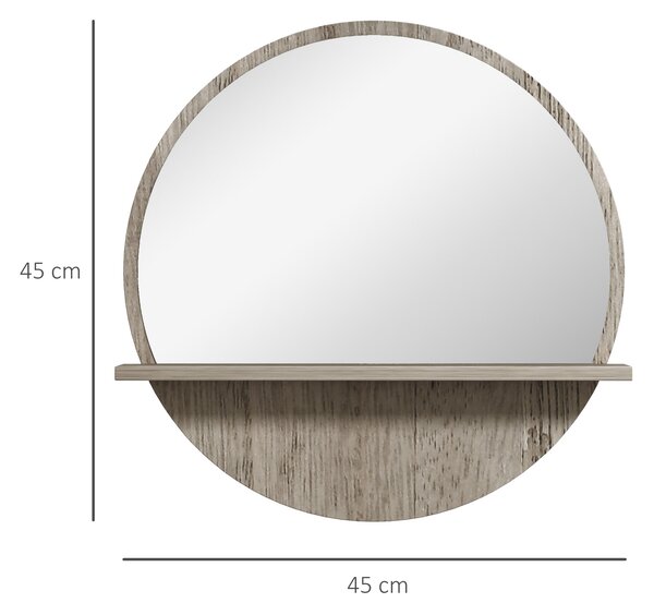 Kleankin 45cm Round Home Mirror, with Shelf - Grey Wood-Effect Aosom UK