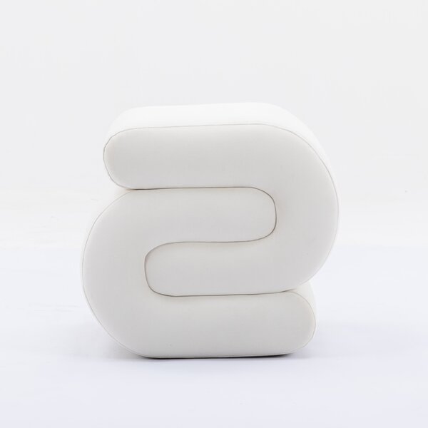 S-Shape Pouffe Footstool with No Assembly Required, Easy maintenance, Vanity Wavy Stool for Bedroom, Living Room, 50×46×46 cm, Ivory Aosom UK