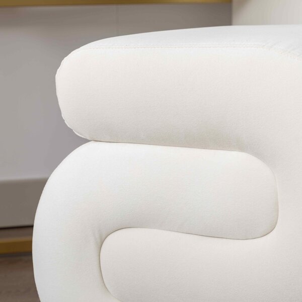 S-Shape Pouffe Footstool with No Assembly Required, Easy maintenance, Vanity Wavy Stool for Bedroom, Living Room, 50×46×46 cm, Ivory Aosom UK