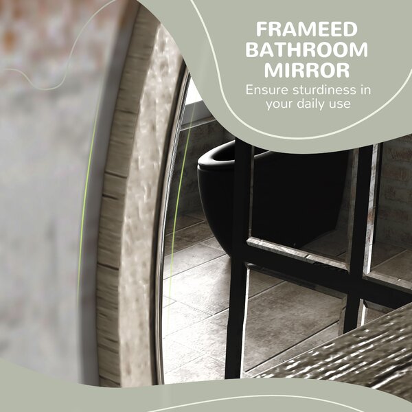 Kleankin 45cm Round Home Mirror, with Shelf - Grey Wood-Effect Aosom UK