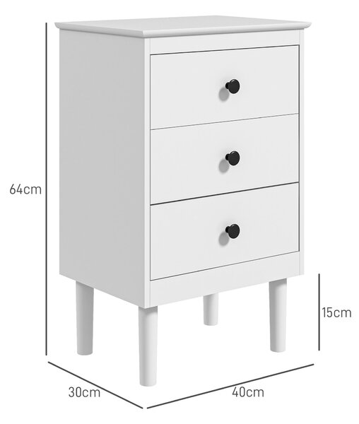 HOMCOM Bedside Table Set of 2, Modern Sofa Side Table with 3 Drawers, Nightstand for Bedroom, 40x30x64cm, White Aosom UK