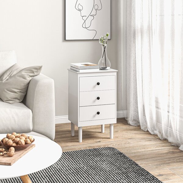 HOMCOM Bedside Table Set of 2, Modern Sofa Side Table with 3 Drawers, Nightstand for Bedroom, 40x30x64cm, White Aosom UK