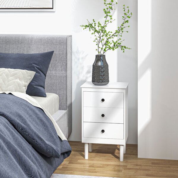 HOMCOM Bedside Table Set of 2, Modern Sofa Side Table with 3 Drawers, Nightstand for Bedroom, 40x30x64cm, White Aosom UK