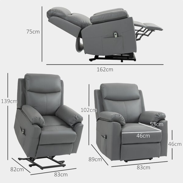 HOMCOM Riser Recliner Chairs Power Recliner Chair for the Elderly, Lift Chair with Remote Control, Side Pockets, Charcoal Grey Aosom UK