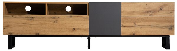 Wooden TV Unit with Storage Compartments and Grain Finish, Media Unit with Shelf for Living Room, Bedroom, 180L x 50W x 38H cm, Natural Aosom.UK