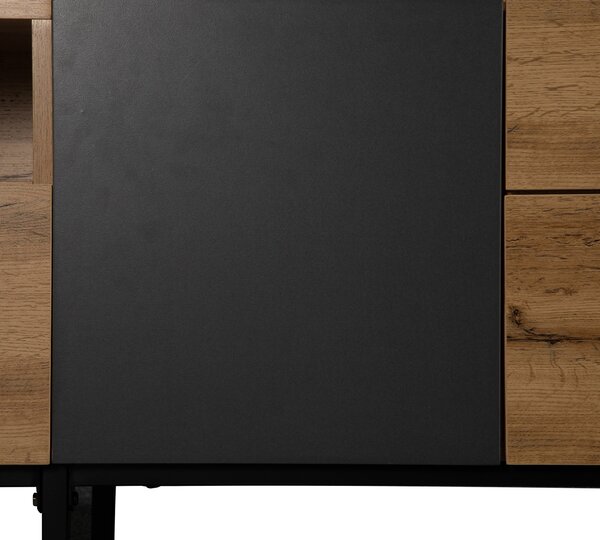 Wooden TV Unit with Storage Compartments and Grain Finish, Media Unit with Shelf for Living Room, Bedroom, 180L x 50W x 38H cm, Natural Aosom.UK