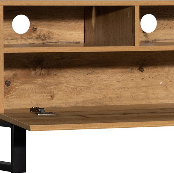 Wooden TV Unit with Storage Compartments and Grain Finish, Media Unit with Shelf for Living Room, Bedroom, 180L x 50W x 38H cm, Natural Aosom.UK