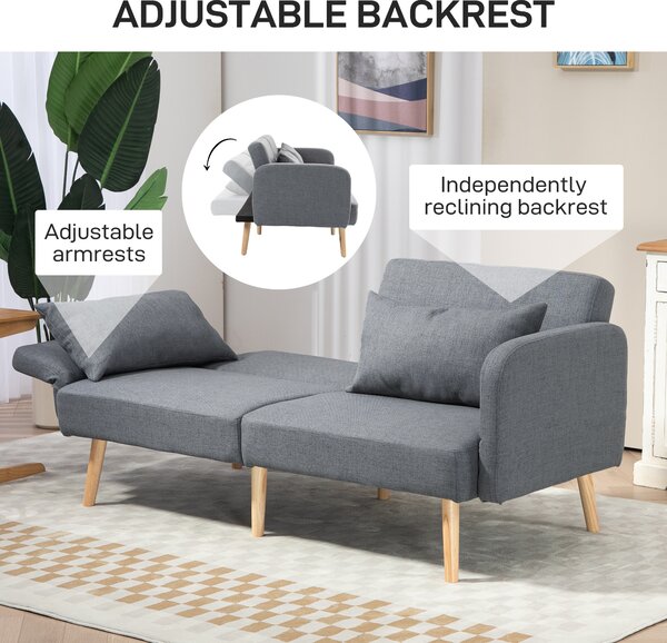 HOMCOM 3/2 Seater Sofa Bed, Convertible Bed Settee, Modern Fabric Loveseat Sofa Couch with 2 Cushions for Living Room, Guest Room, Cat Scratch Anti, Grey