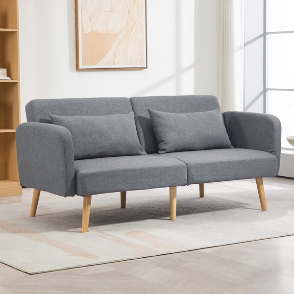 HOMCOM 3/2 Seater Sofa Bed, Convertible Bed Settee, Modern Fabric Loveseat Sofa Couch with 2 Cushions for Living Room, Guest Room, Cat Scratch Anti, Grey
