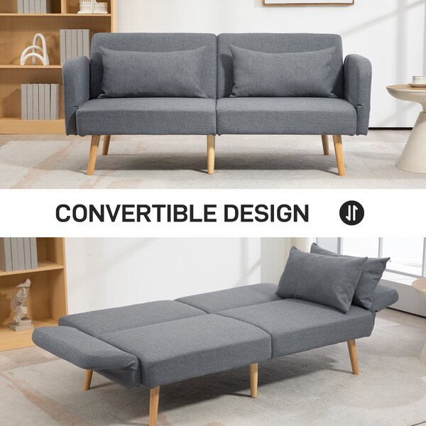 HOMCOM 3/2 Seater Sofa Bed, Convertible Bed Settee, Modern Fabric Loveseat Sofa Couch with 2 Cushions for Living Room, Guest Room, Cat Scratch Anti, Grey