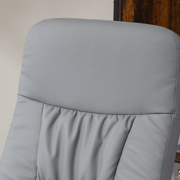 Swivel Recliner Chair with Footstool, HOMCOM PU Leather Armchair and Ottoman with High Back and Round Base for Living Room, Light Grey Aosom UK