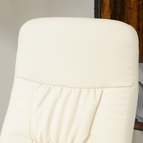 Swivel Recliner Chair with Footstool, HOMCOM PU Leather Armchair and Ottoman with High Back and Round Base for Living Room, Cream White Aosom UK