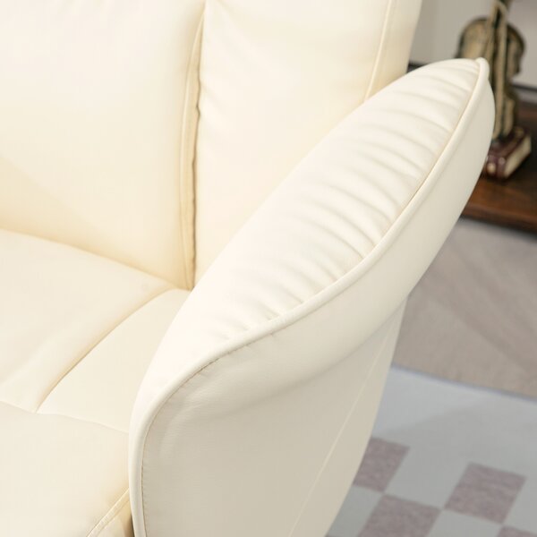 Swivel Recliner Chair with Footstool, HOMCOM PU Leather Armchair and Ottoman with High Back and Round Base for Living Room, Cream White Aosom UK