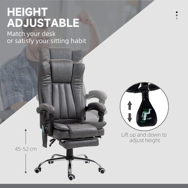 Vinsetto Heated Office Chair, 6-Zone Massage Home Relaxation Chair with Ergonomic Footrest & Recline, Cat Scratch Resistant, Dark Grey Aosom UK