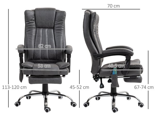 Vinsetto Heated Office Chair, 6-Zone Massage Home Relaxation Chair with Ergonomic Footrest & Recline, Cat Scratch Resistant, Dark Grey Aosom UK