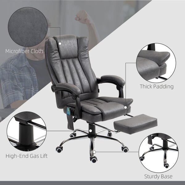 Vinsetto Heated Office Chair, 6-Zone Massage Home Relaxation Chair with Ergonomic Footrest & Recline, Cat Scratch Resistant, Dark Grey Aosom UK