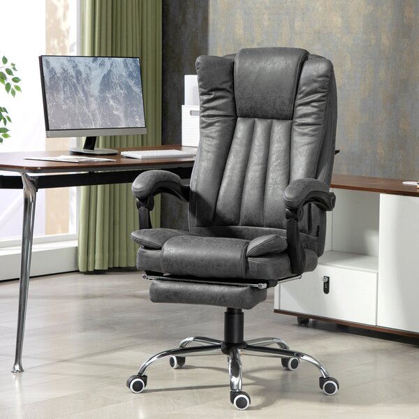 Vinsetto Heated Office Chair, 6-Zone Massage Home Relaxation Chair with Ergonomic Footrest & Recline, Cat Scratch Resistant, Dark Grey Aosom UK