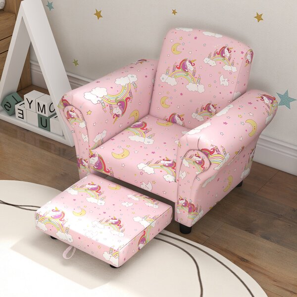 AIYAPLAY 2 Piece Kids Sofa Set with Unicorn Design, Wooden Frame, for 1.5-3 Years Old, Pink Aosom UK