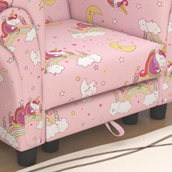 AIYAPLAY 2 Piece Kids Sofa Set with Unicorn Design, Wooden Frame, for 1.5-3 Years Old, Pink Aosom UK