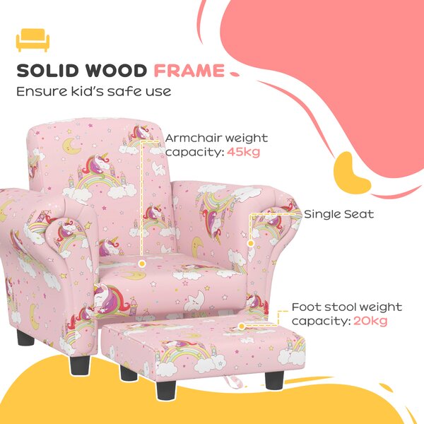 AIYAPLAY 2 Piece Kids Sofa Set with Unicorn Design, Wooden Frame, for 1.5-3 Years Old, Pink Aosom UK