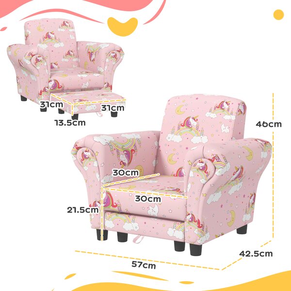 AIYAPLAY 2 Piece Kids Sofa Set with Unicorn Design, Wooden Frame, for 1.5-3 Years Old, Pink Aosom UK