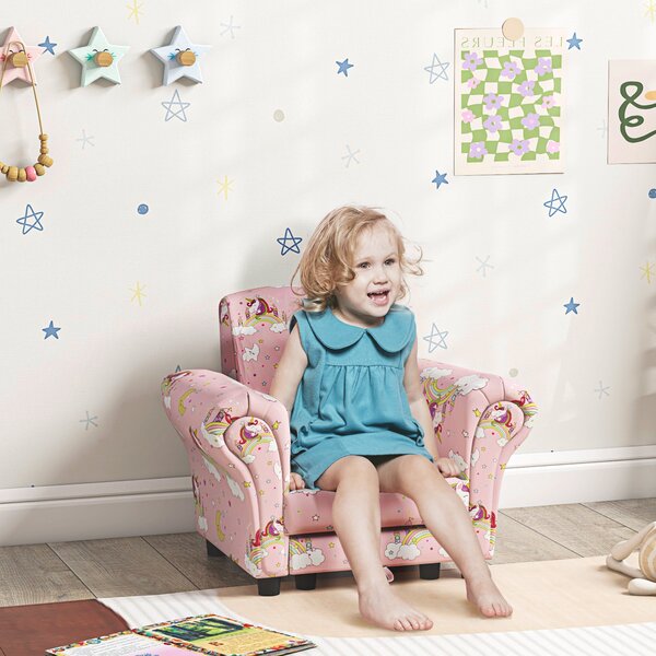 AIYAPLAY 2 Piece Kids Sofa Set with Unicorn Design, Wooden Frame, for 1.5-3 Years Old, Pink Aosom UK